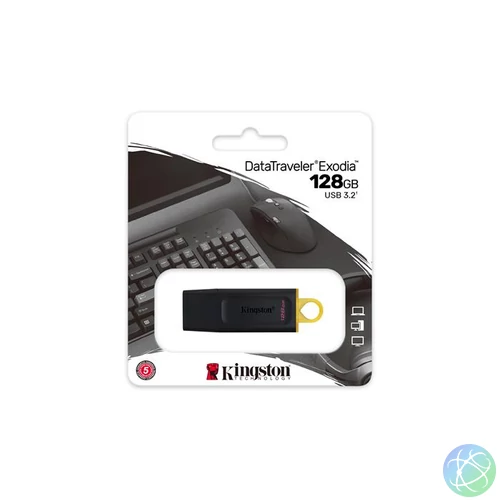 Pendrive, 128GB, USB 3.2, KINGSTON "DataTraveler Exodia", fekete-sárga