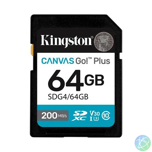 Memóriakártya, SDXC, 64GB, C10/UHS-I/U3/V30, Gen4,KINGSTON "Canvas Go! Plus"