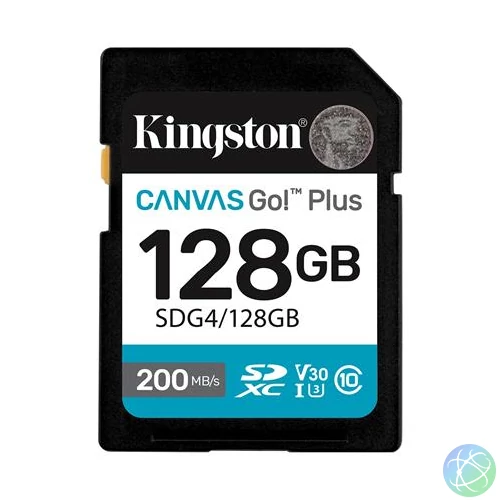 Memóriakártya, SDXC, 128GB, C10/UHS-I/U3/V30, Gen4,KINGSTON "Canvas Go! Plus"