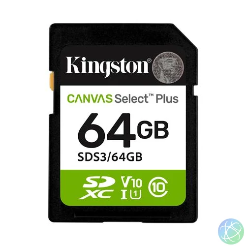 Memóriakártya, SDXC, 64GB, C10/UHS-I/U1/V10, Gen3, KINGSTON "Canvas Select Plus"