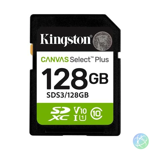 Memóriakártya, SDXC, 128GB, C10/UHS-I/U1/V10, Gen3, KINGSTON "Canvas Select Plus"