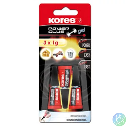 Pillanatragasztó gél, 3x1 g, KORES "Power Glue Gel"