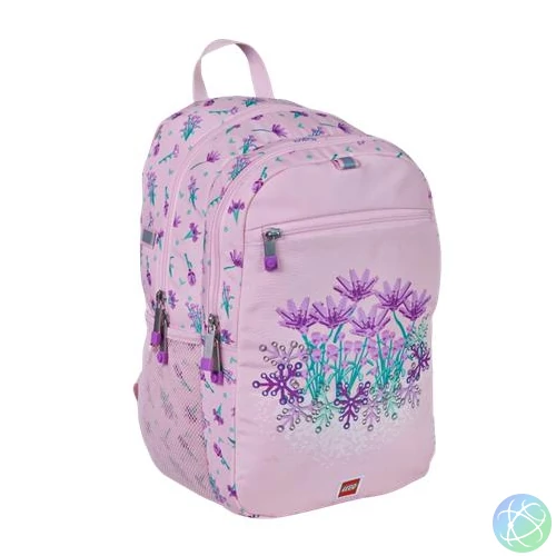 Hátizsák, dulpa rekeszes, LEGO "Flowers", rózsaszín-mintás