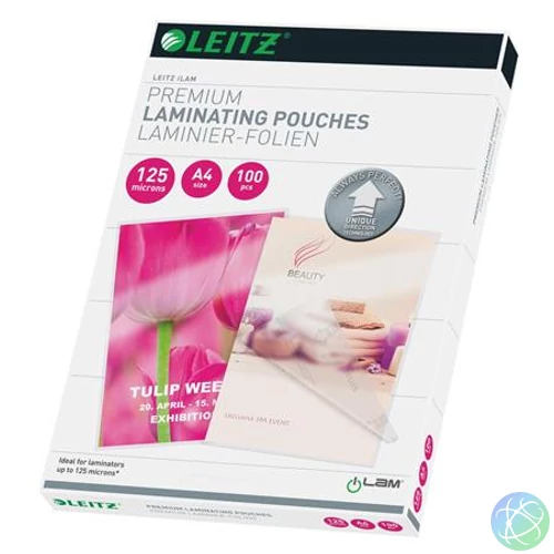 Meleglamináló fólia, 125 mikron, A4, fényes, UDT technológiával, LEITZ "iLam"