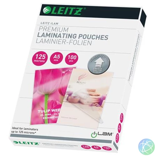 Meleglamináló fólia, 125 mikron, A5, fényes, UDT technológiával, LEITZ "iLam"