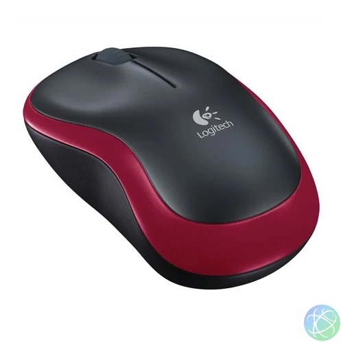 Egér, vezeték nélküli, optikai, közepes méret, USB, LOGITECH "M185", piros