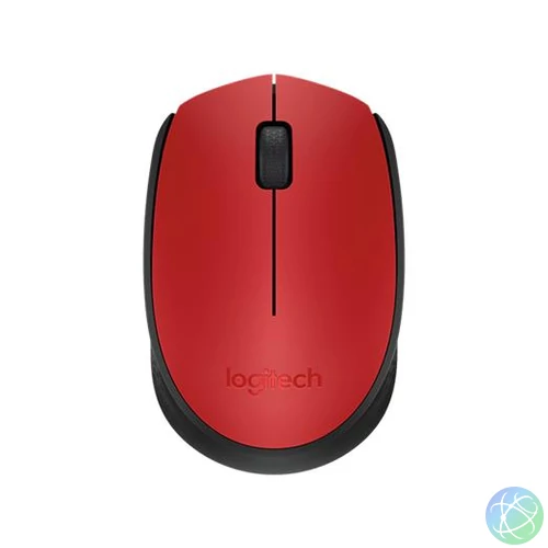 Egér, vezeték nélküli, optikai, közepes méret, USB, LOGITECH "M171", piros