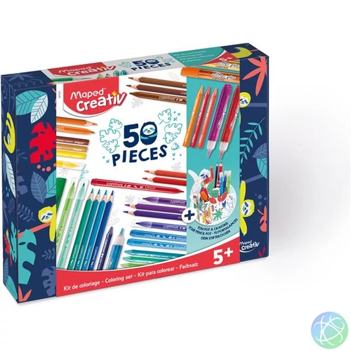 Színezőkészlet, írószertartóval, 50 darabos, MAPED CREATIV