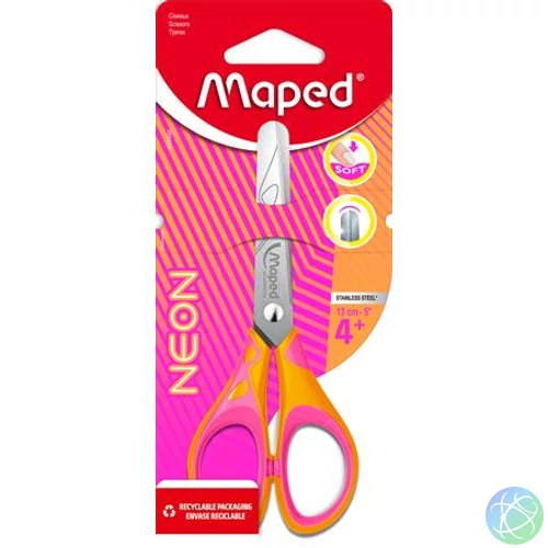 Olló, iskolai, 13 cm, MAPED "Soft Neon", vegyes színek