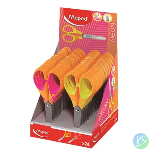 Olló, display, iskolai, 13 cm, MAPED "Soft Neon", vegyes színek