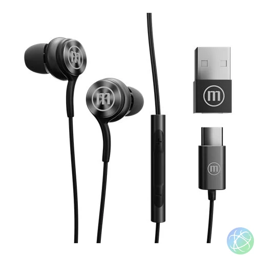 Fülhallgató, mikrofonnal, USB-C, MAXELL "XC1", fekete