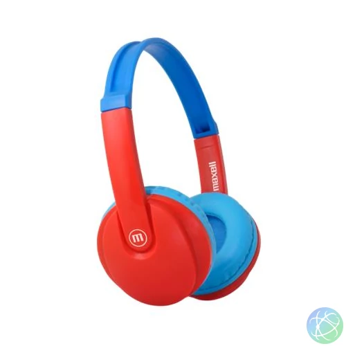 Fejhallgató, gyerek méret, vezeték nélküli, Bluetooth, mikrofonnal, MAXELL "HP-BT350", kék-piros