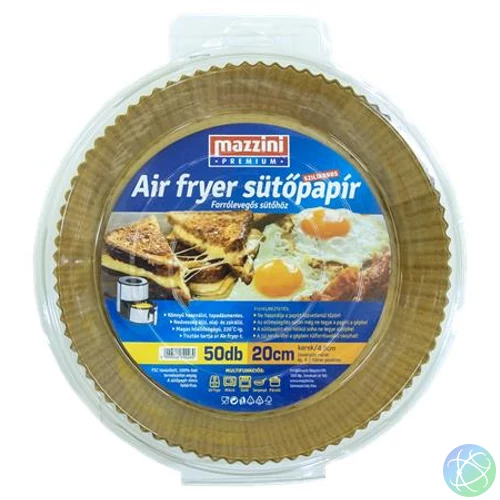 Sütőpapír, szilikonos, Air Fryer készülékhez, kerek, 20 cm, 50 db, MAZZINI "Premium"
