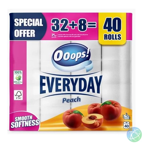 Toalettpapír, 3 rétegű, kistekercses, 32+8 tekercs, OOOPS "Everyday", barack