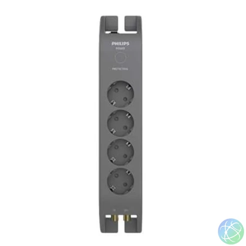 Elosztósor, 4 csatlakozóaljzat, túlfeszültség-védelemmel, 2 m kábel, PHILIPS, sötétszürke