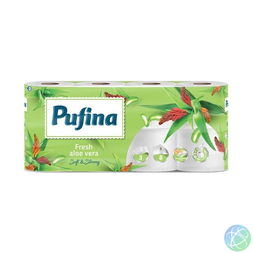 Toalettpapír, 3 rétegű, kistekercses, 8 tekercs, PUFINA "Aloe Vera"