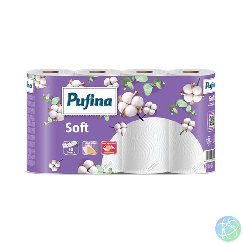 Háztartási papírtörlő, 2 rétegű, 50 lap, 4 tekercses, PUFINA "Soft"