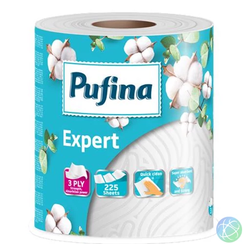 Háztartási papírtörlő, 3 rétegű, 225 lap, 1 tekercses, PUFINA "Expert"