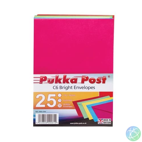Boríték, C6, enyvezett, PUKKA PAD "Bright", vegyes színek