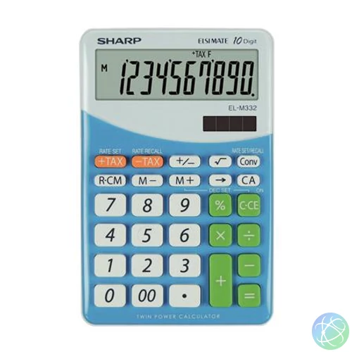 Számológép, asztali, 10 számjegy, SHARP "EL-M332", kék