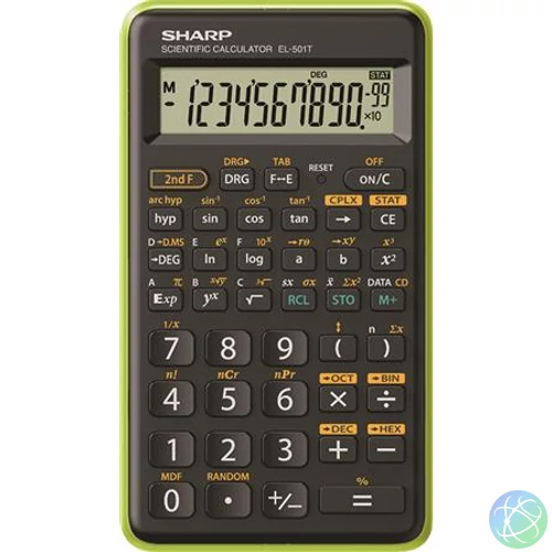 Számológép, tudományos, 146 funkció, SHARP "EL-501TBGR", fekete-zöld