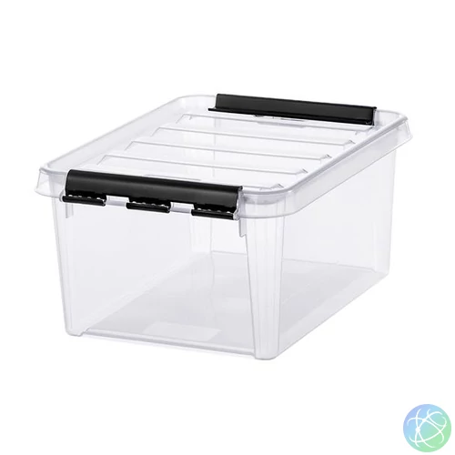 Műanyag tárolódoboz, 8 liter, fekete fogantyúkkal, SMARTSTORE "Classic 10", átlátszó