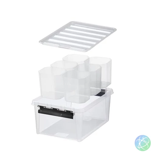 Műanyag tárolódoboz, fekete fogantyúkkal, 6 rekeszes, SMARTSTORE "Classic 15", átlátszó