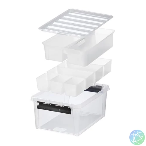 Műanyag tárolódoboz, fekete fogantyúkkal, 7 rekeszes, SMARTSTORE "Classic 15", átlátszó