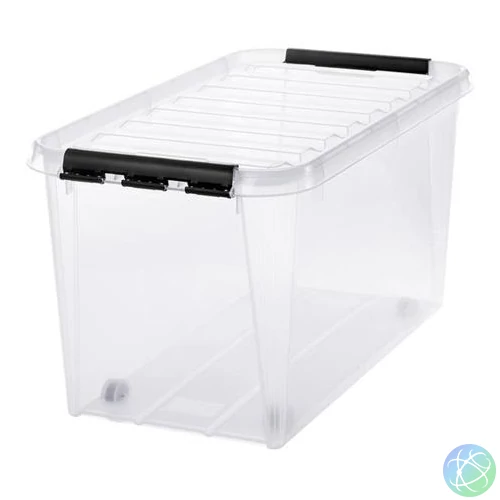 Műanyag tárolódoboz, 70 liter, fekete fogantyúkkal, SMARTSTORE "Classic 70", átlátszó