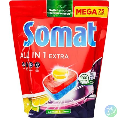 Mosogatógéptabletta, 75 db, SOMAT "All in 1 Extra", Lemon&Lime