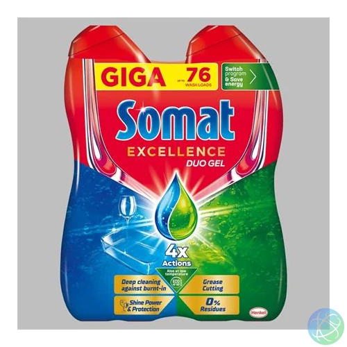Mosogatógép mosogatógél, duo, 2x684 ml, SOMAT "Excellence Grease Cutting"