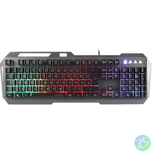 Billentyűzet, vezetékes, gaming, fém, USB, HUN, SPEEDLINK "LUNERA RGB Rainbow", fekete