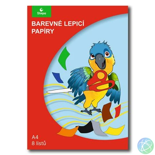 Színes papír, A4 , öntapadó, 8 lap, STEPA, vegyes színek