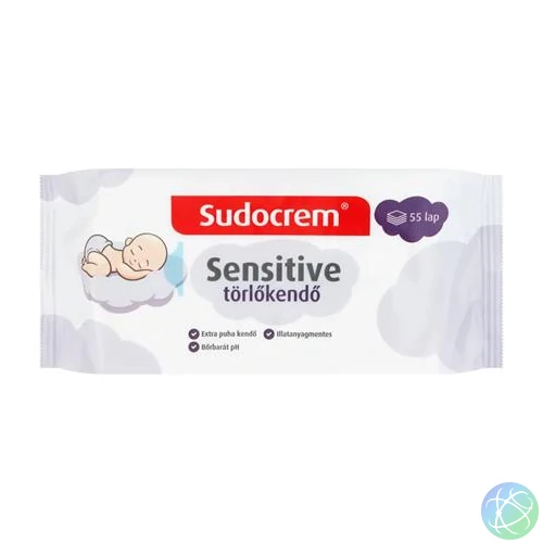 Törlőkendő, 55 lap, SUDOCREM "Sensitive"