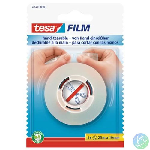 Ragasztószalag, kézzel téphető, 19 mm x 25 m, TESA "Tesafilm", átlátszó