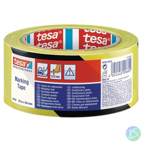 Jelölőszalag, 50 mm x 33 m, TESA "Professional" fekete/sárga