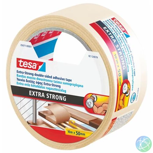 Ragasztószalag, kétoldalas, extra erős, 50 mm x 10 m, TESA "Extra Strong"