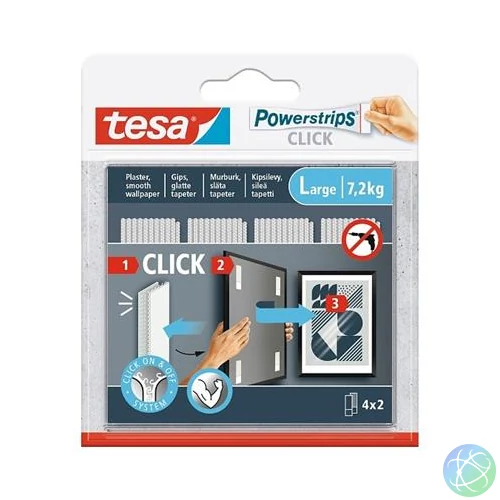 Akasztó, öntapadó, L méret, TESA "Powerstrips CLICK"