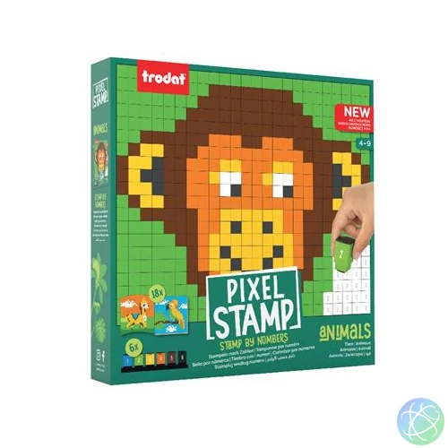 Kreatív foglalkoztató füzet, bélyegzős,  TRODAT "Creativ Pixelstamp", állatok