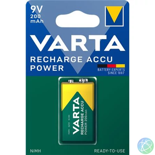 Tölthető elem, 9V, 1x200 mAh, előtöltött, VARTA "Power"