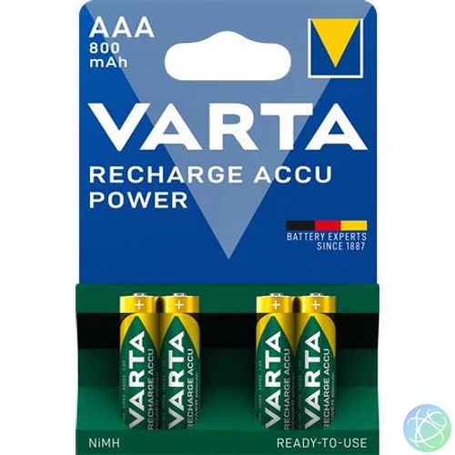 Tölthető elem, AAA mikro, 4x800 mAh, előtöltött, VARTA "Power"