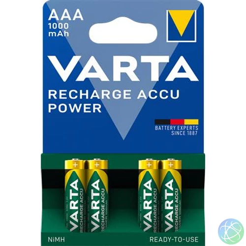 Tölthető elem, AAA mikro, 4x1000 mAh, előtöltött, VARTA "Power"