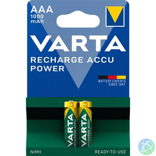 Tölthető elem, AAA mikro, 2x1000 mAh, előtöltött, VARTA "Power"