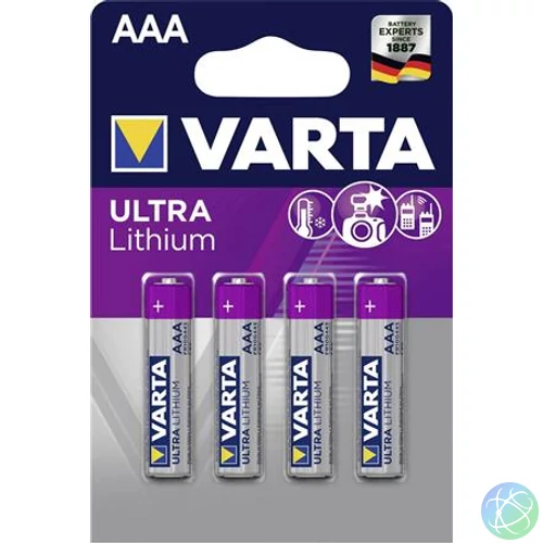Elem, AAA mikro, 4 db, lítium, VARTA "Ultra Lithium"
