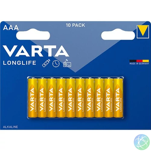 Elem, AAA mikro, 10 db, műanyagmentes, VARTA "Longlife"