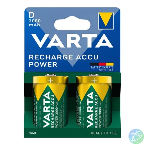 Tölthető elem, D góliát, 2x3000mAh, előtöltött, műanyagmentes, VARTA "Power"