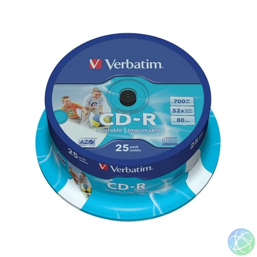 CD-R lemez, nyomtatható, matt, ID, AZO, 700MB, 52x, 25 db, hengeren, VERBATIM