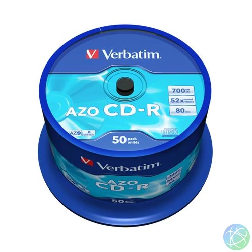 CD-R lemez, Crystal bevonat, AZO, 700MB, 52x, 50 db, hengeren VERBATIM "DataLife Plus"