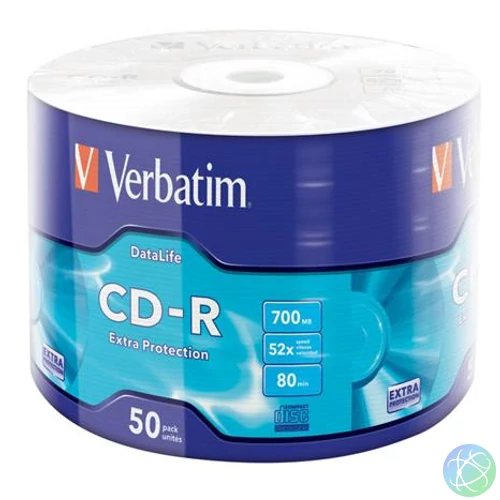 CD-R lemez, 700MB, 52x, 50 db, zsugor csomagolás, VERBATIM "DataLife"