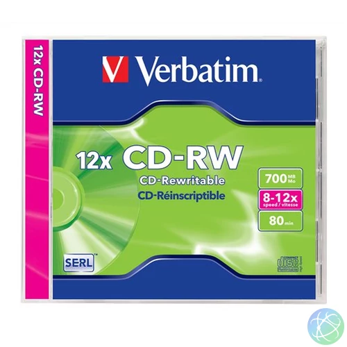 CD-RW lemez, újraírható, SERL, 700MB, 8-12x, 1 db, normál tok, VERBATIM